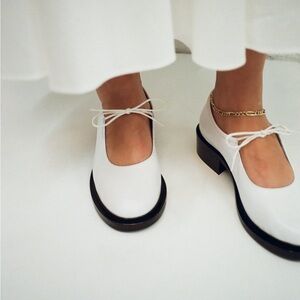 Nicole Saldana Leather Mary Jane Loafers in White - Fabiana